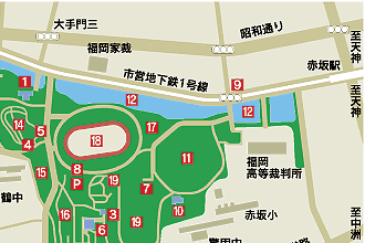 舞鶴公園と鴻臚館跡の地図